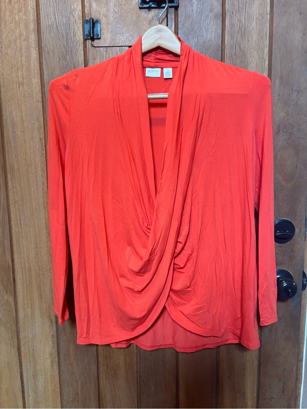 Chico's Zenergy Wrap-Front Long Sleeve Top — Deep Orange